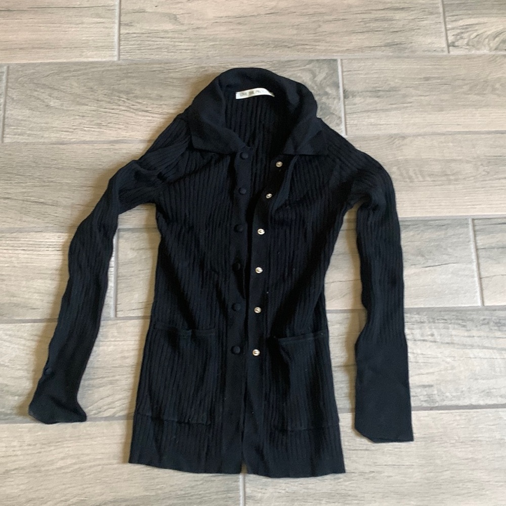 Live the process black ribbed cardigan